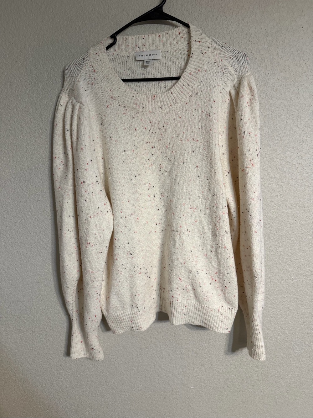 Rails Cream Speckled Crewneck Sweater with Puff Shoulder
